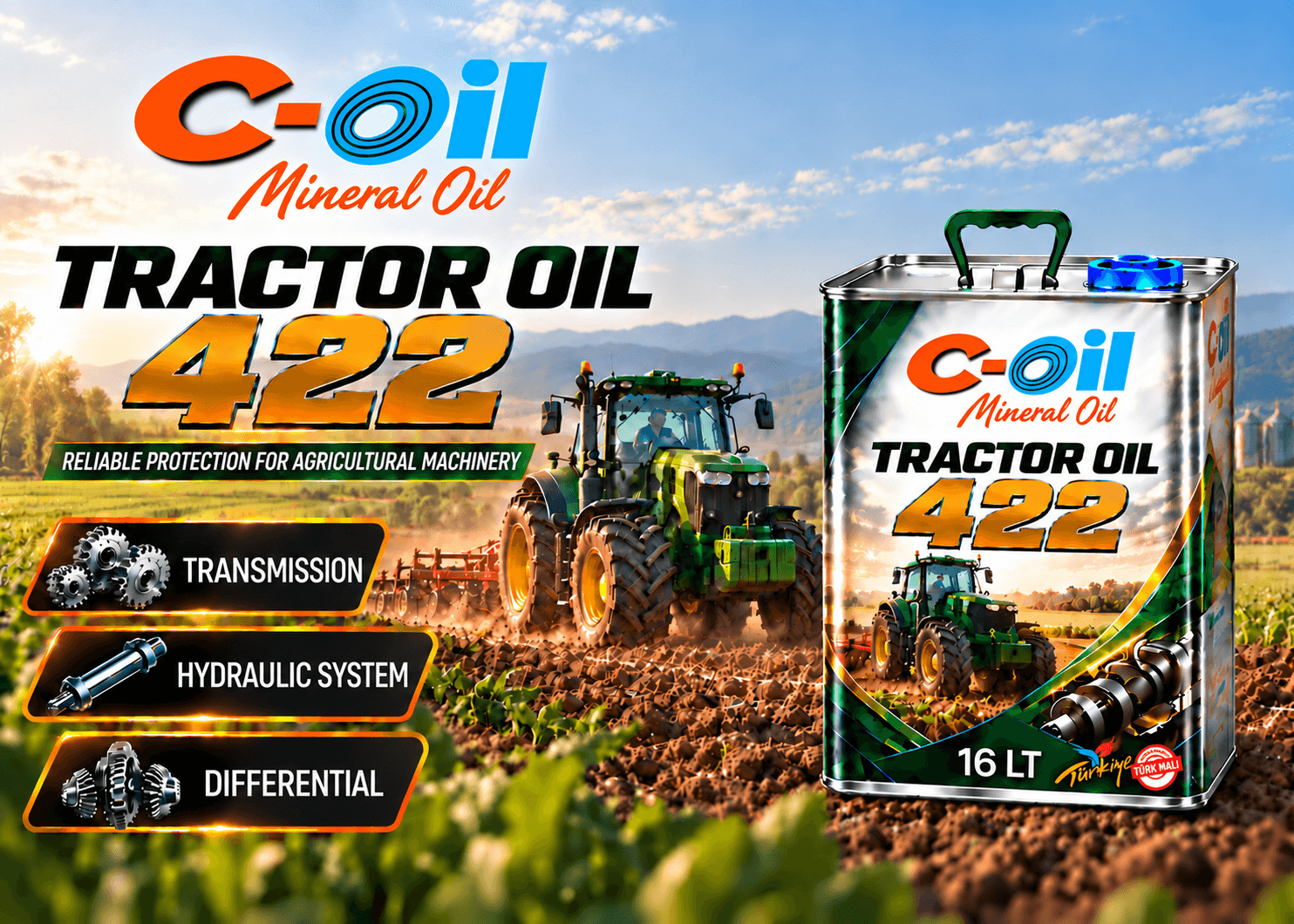 C-Oil Tractor Oil 422, 16 LT - mineral oil for tractor transmission, hydraulic system and differential