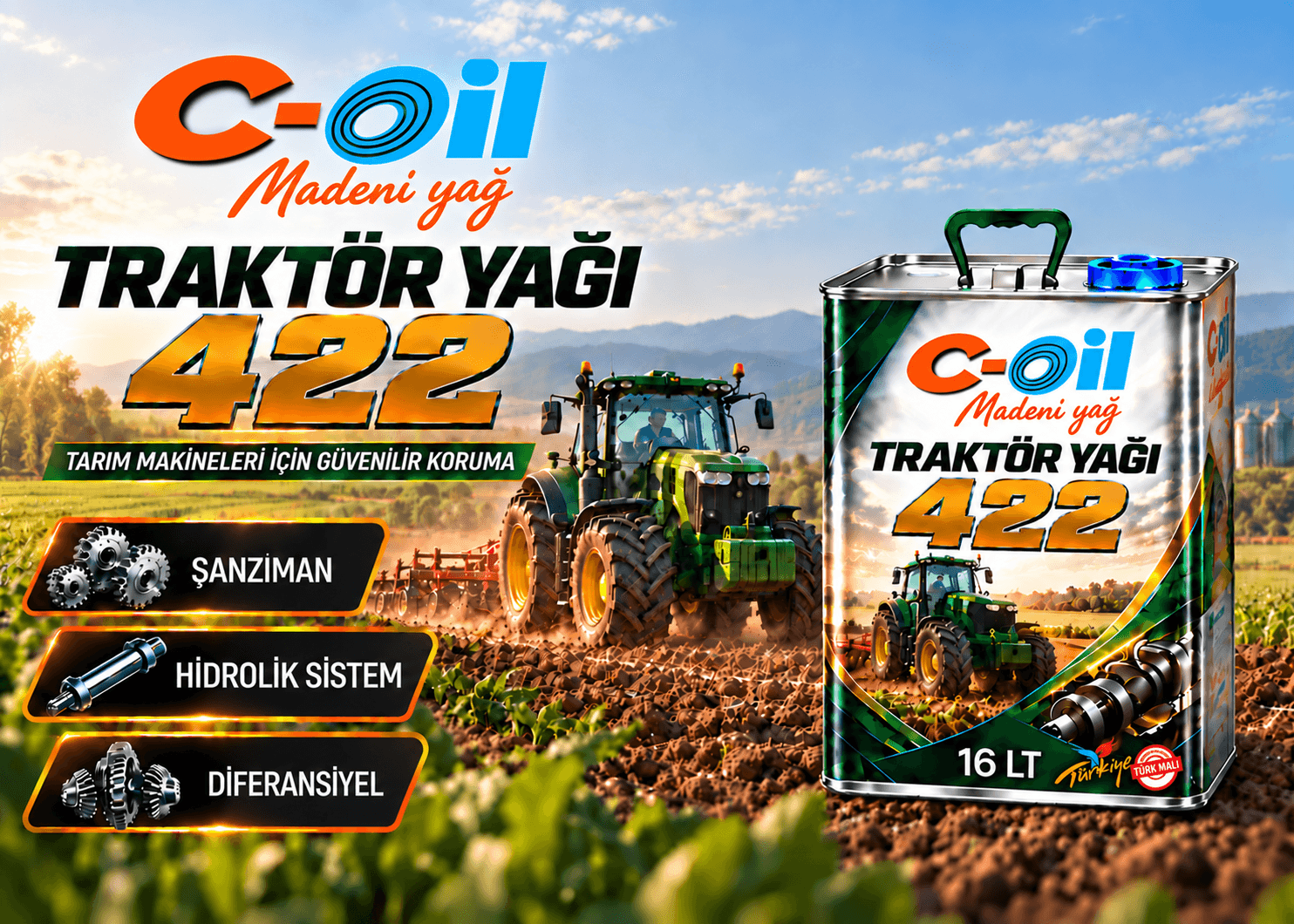 C-Oil Traktör Yağı 422, 16 LT - traktör şanzıman, hidrolik sistem ve diferansiyel için mineral yağ