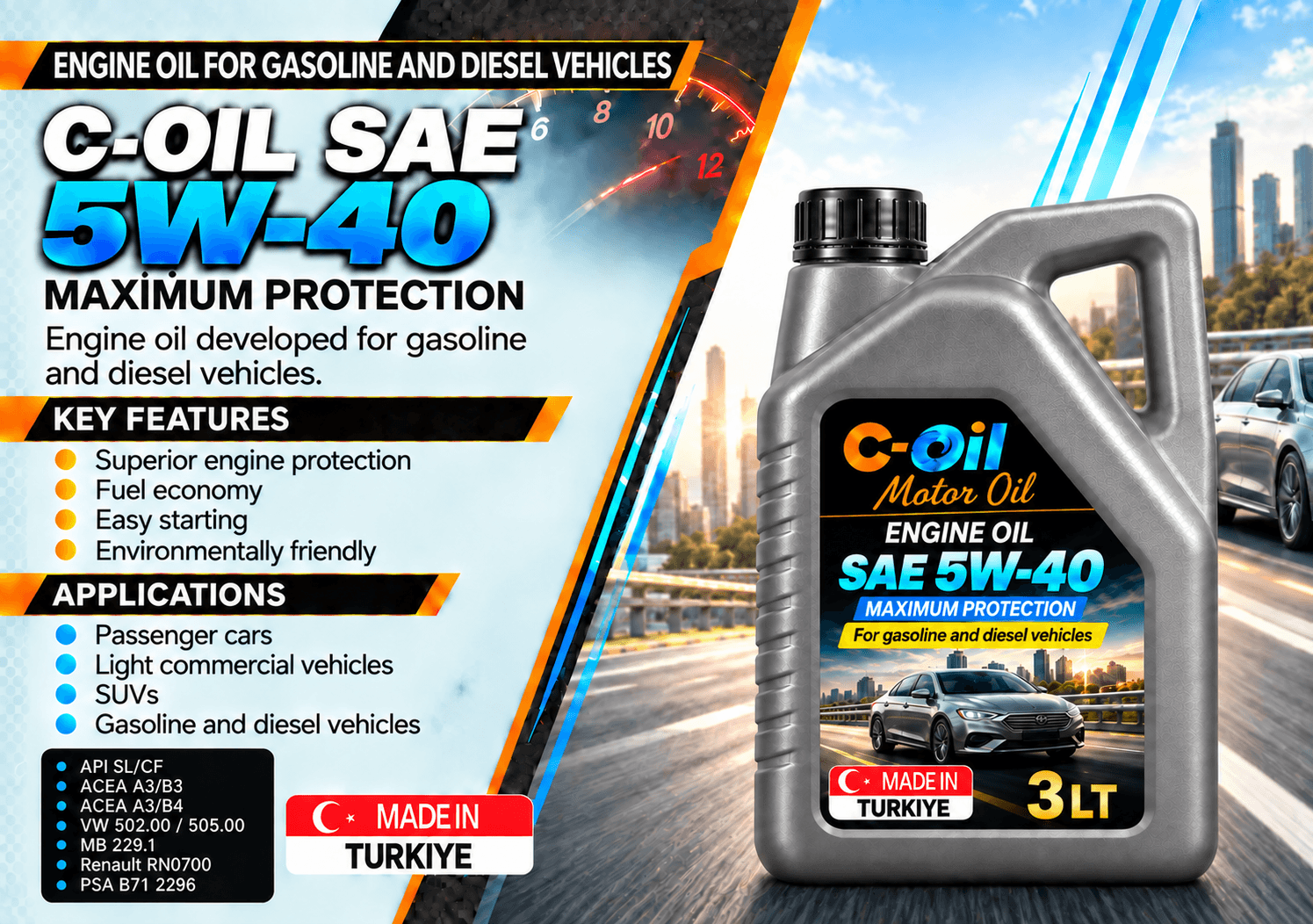 C-Oil 5W-40 engine oil for petrol and diesel engines 4 L