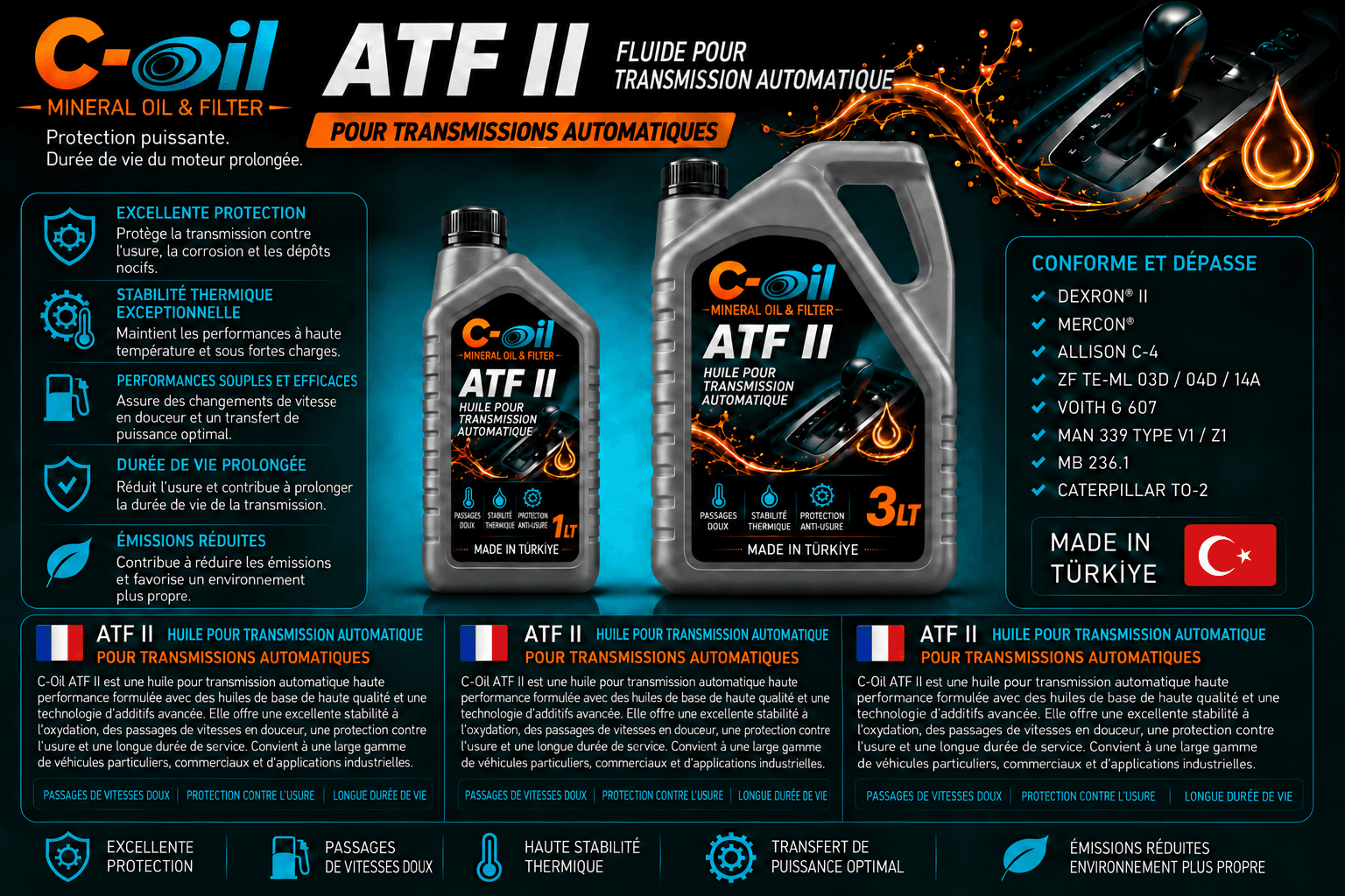 Bidons de fluide de transmission automatique C-Oil ATF II