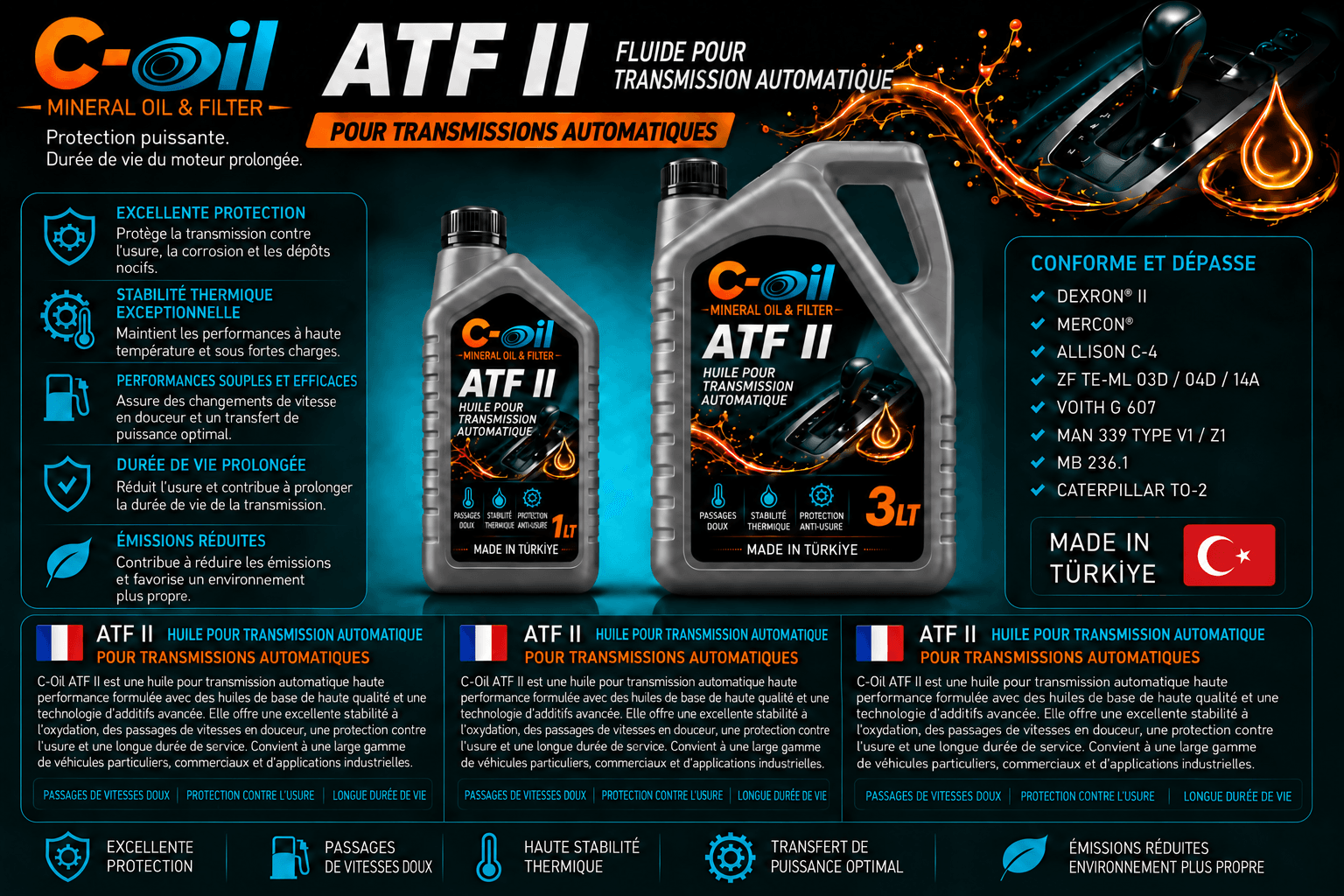 Bidons de fluide de transmission automatique C-Oil ATF II