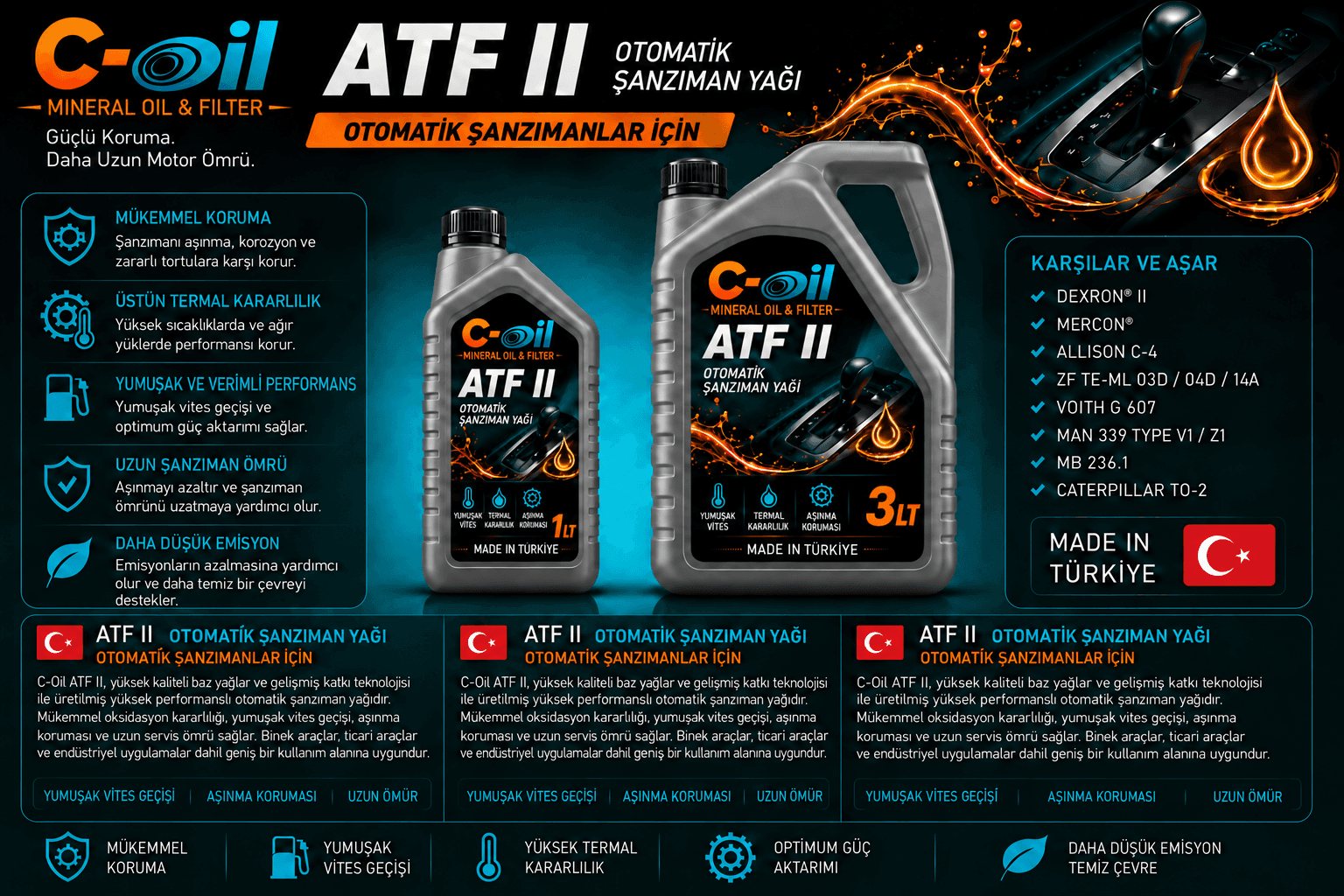 C-Oil ATF II otomatik şanzıman yağı ambalajları