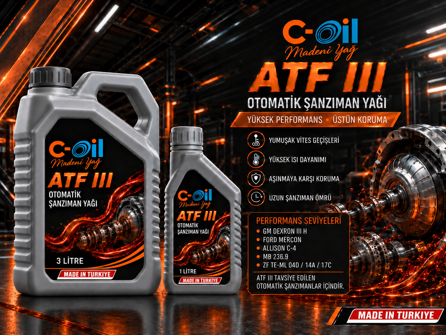 C-Oil ATF 3 otomatik şanzıman yağı ambalajları