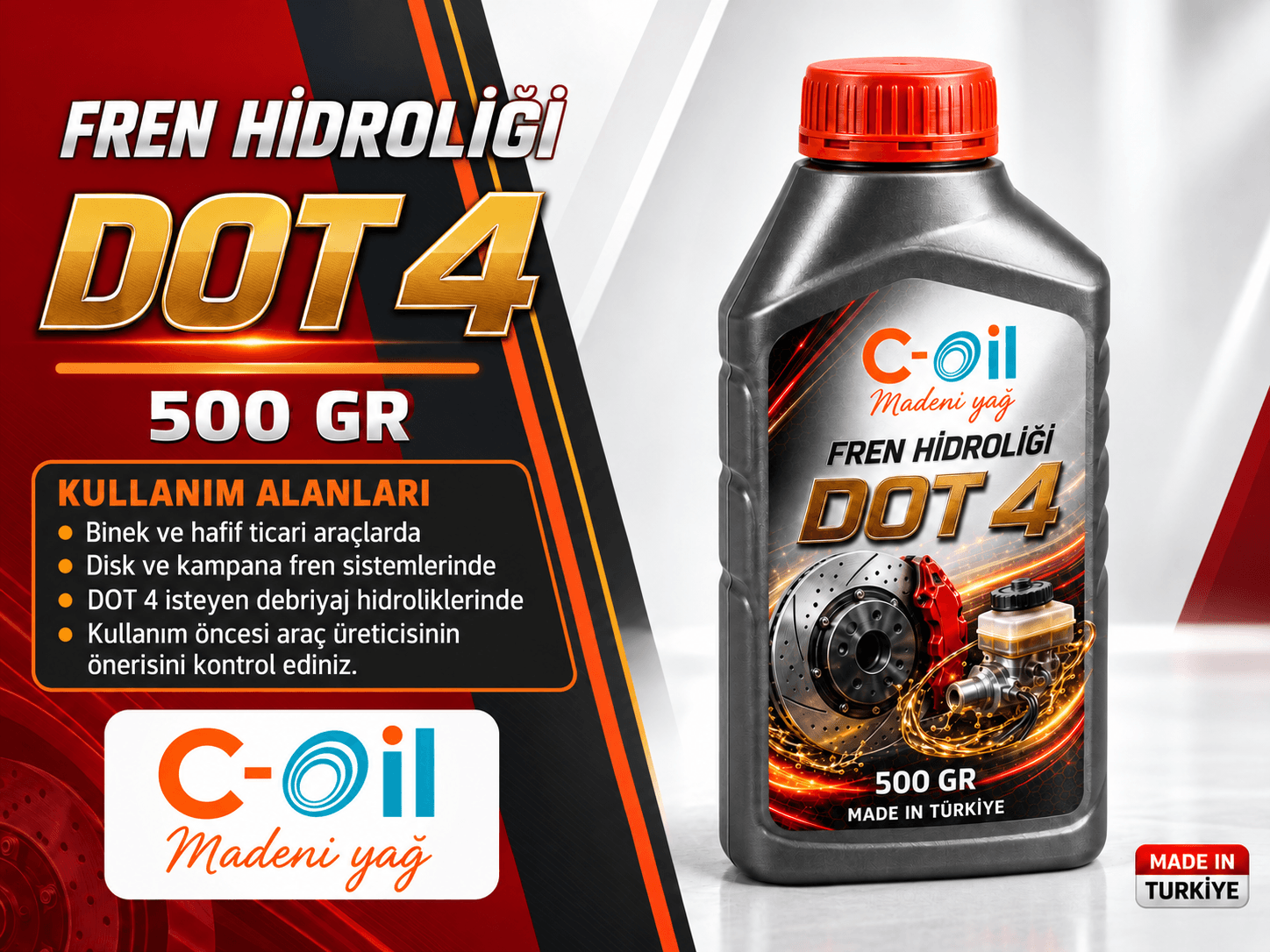 C-Oil DOT 4 500 GR fren hidroliği ürün görseli