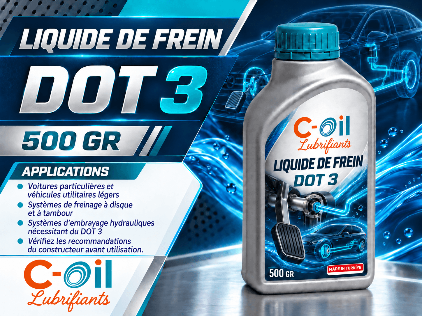 Emballage de liquide de frein C-Oil DOT 3, 500 gr
