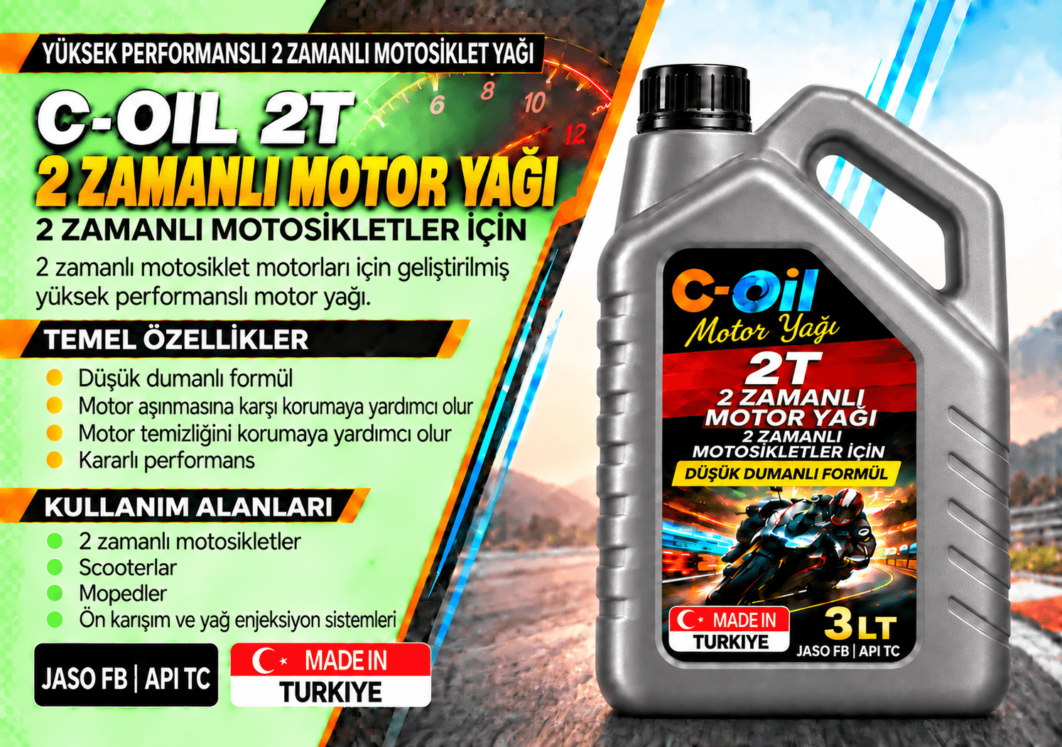 C-Oil Motorcycle 2T motosiklet yağı ambalajı