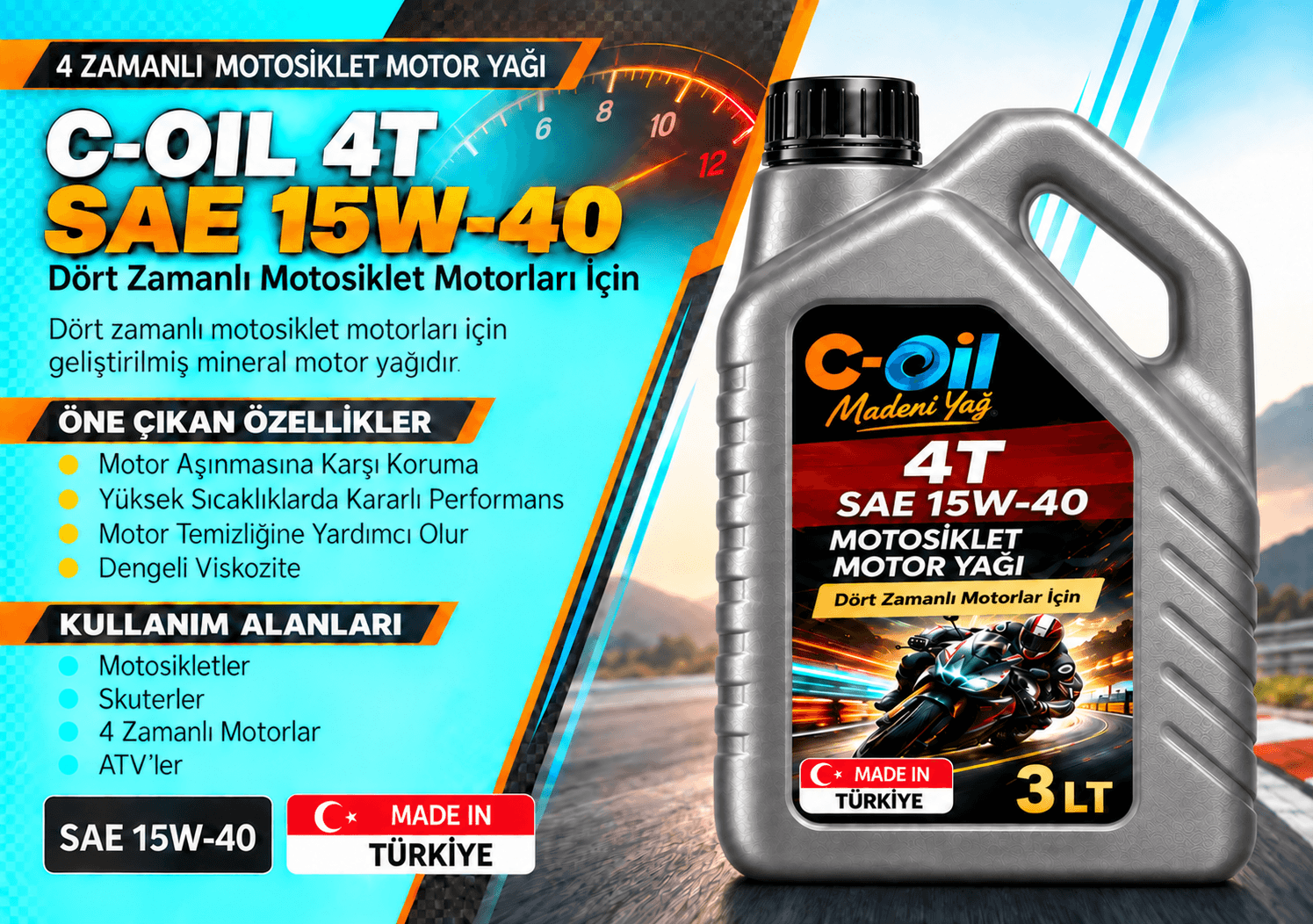 C-Oil Motorcycle 4T 10W-40 motosiklet yağı ambalajı