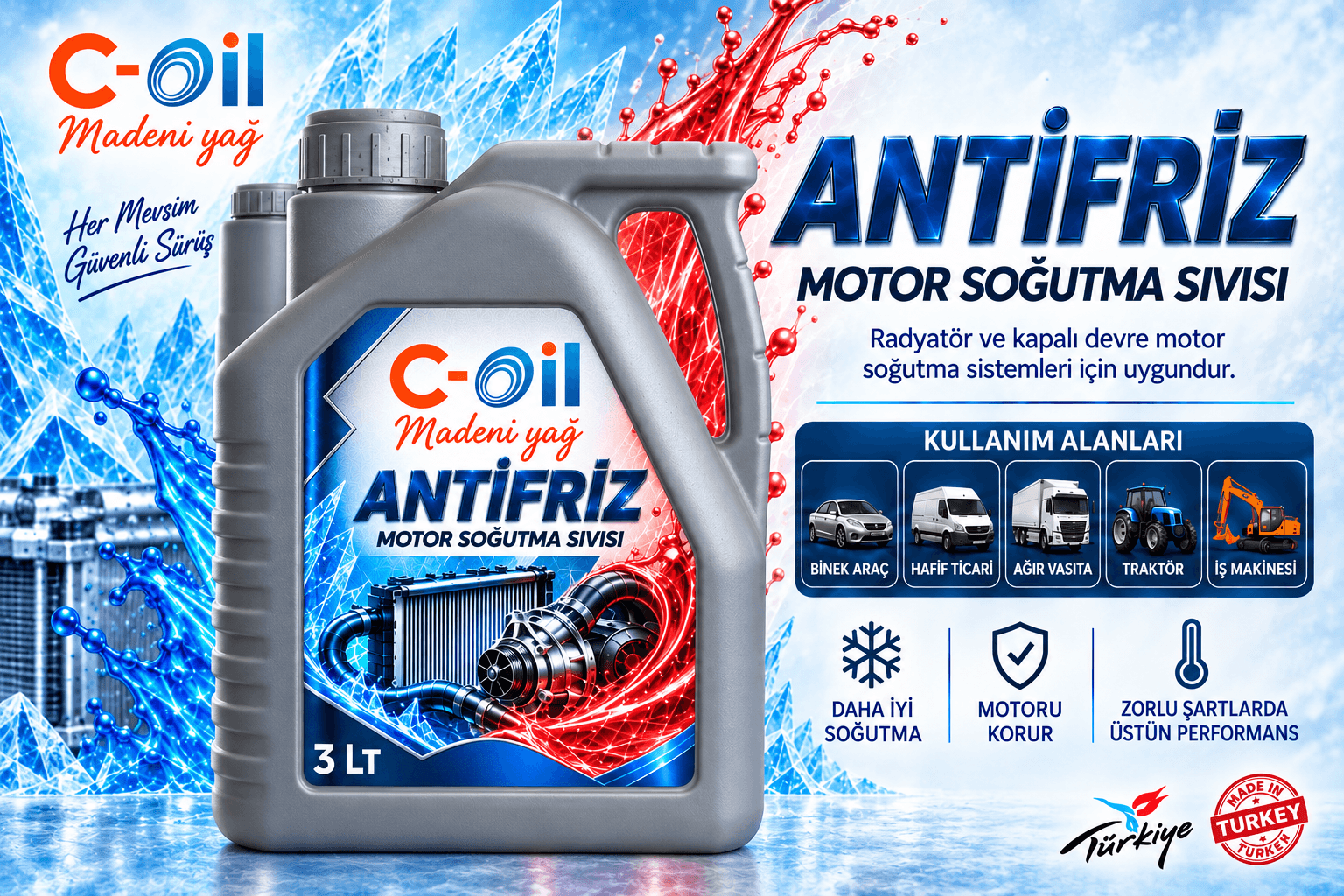 C-Oil radyatör antifrizi ambalajları